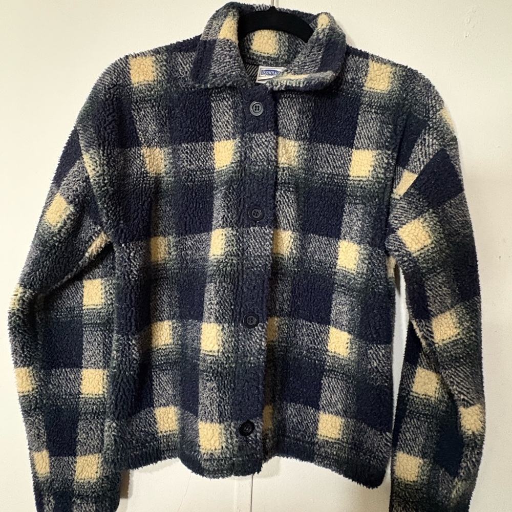 Plaid Fleece Jacket - Navy and Cream